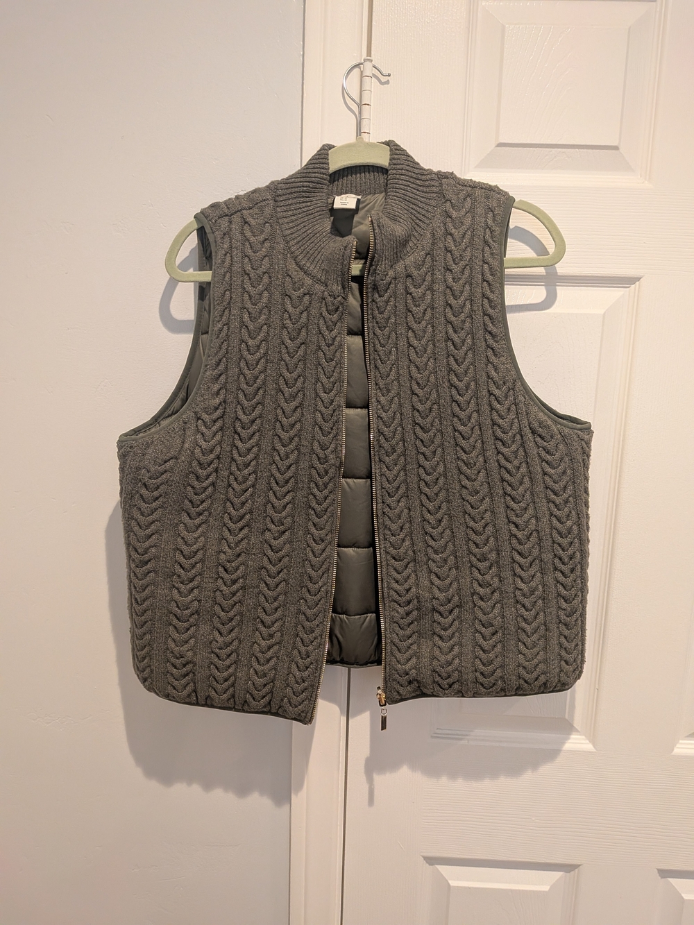 Olive Green Cable Knit Quilted Reversible Vest